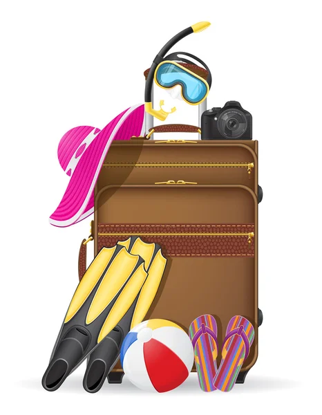 Valise avec accessoires de plage illustration vectorielle — Image vectorielle