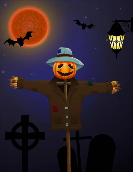 Sperietoare Grădină Cap Dovleac Pentru Sărbători Ilustrație Vectorială Halloween — Vector de stoc