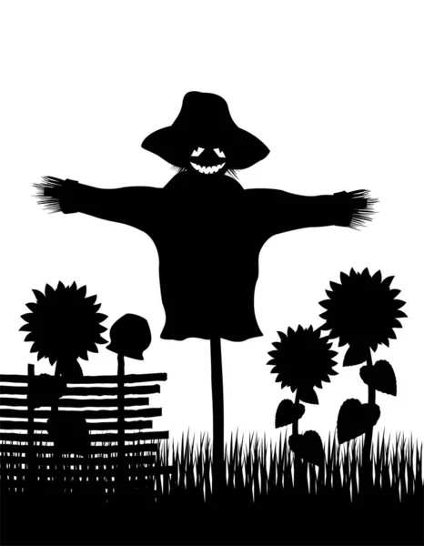 Giardino Spaventapasseri Con Una Testa Zucca Vacanze Halloween Vettoriale Illustrazione — Vettoriale Stock