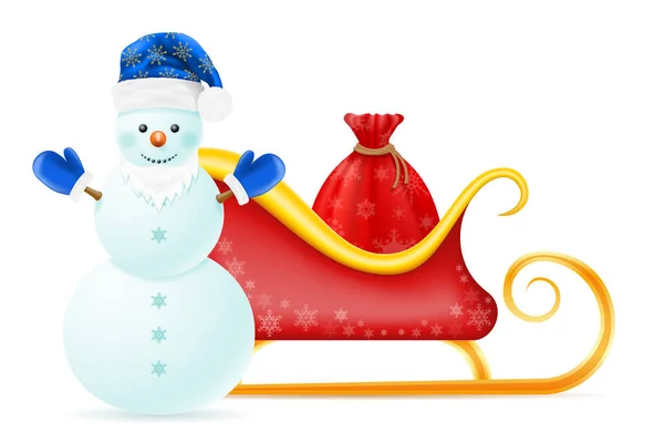 サンタ クラスクリスマス そりベクトル図白を背景に孤立 — ストックベクタ