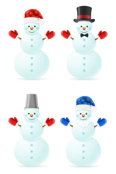 Christmas Snowman Made Big Snowballs Headdress Vector Illustration Isolated White — Stock Vector