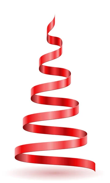 Noel Kırmızı Kurdele Vektör Illüstrasyonundan Yapılmış Yeni Yıl Ağacı Beyaz — Stok Vektör