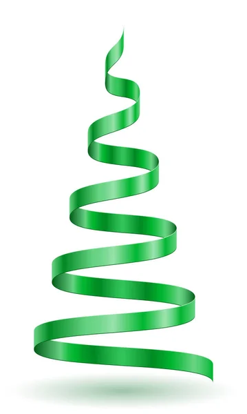 Kerstmis Nieuwjaar Boom Gemaakt Van Groene Linten Vector Illustratie Geïsoleerd — Stockvector