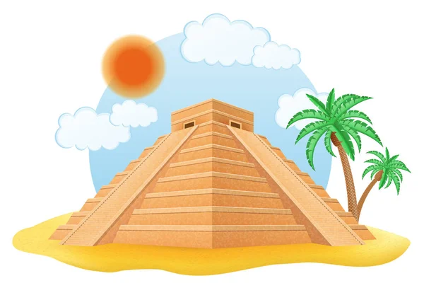 古代マヤのピラミッドベクトル図は白い背景に隔離されています — ストックベクタ