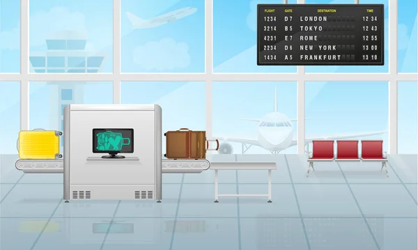 Σαλόνι Αεροδρομίου Σαρωτή Αποσκευών Και Εικονογράφηση Φορέα Πίνακα Αποτελεσμάτων — Διανυσματικό Αρχείο