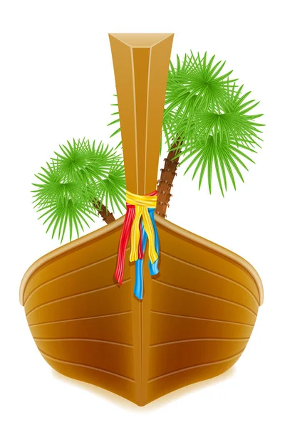 Geleneksel Thai ahşap tekne çizimi beyaz arkaplanda izole edildi