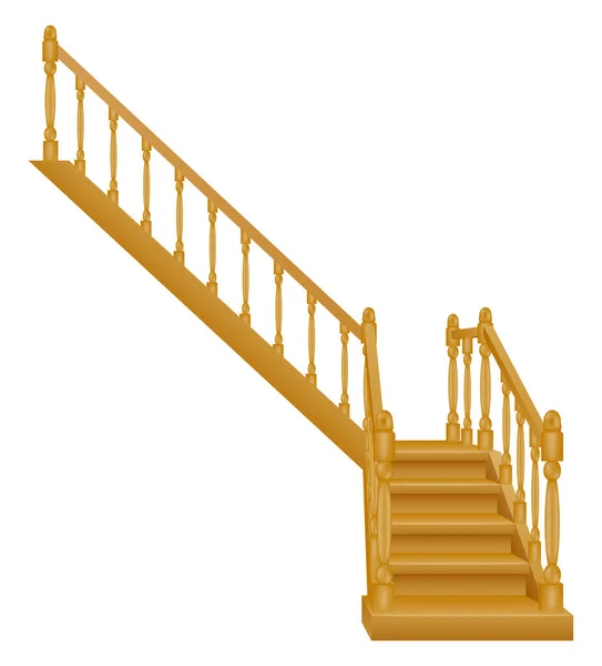 Stairs House Second Floor Made Wooden Vector Illustration Isolated White — Vetor de Stock