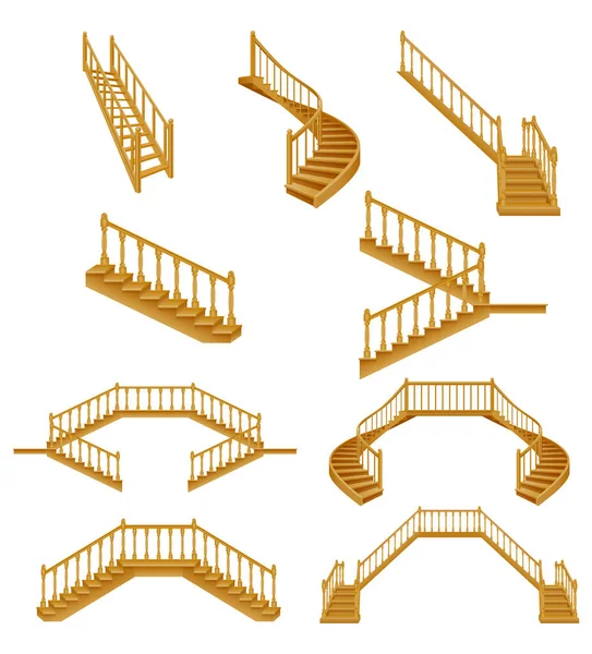 Treppe Für Das Haus Innen Den Zweiten Stock Aus Holz — Stockvektor