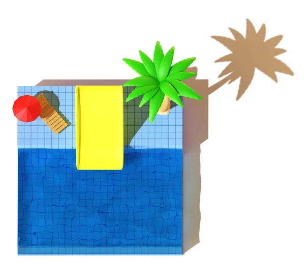 Swimming Pool Slide Palm Render Illustration Isolated White Background — 스톡 사진