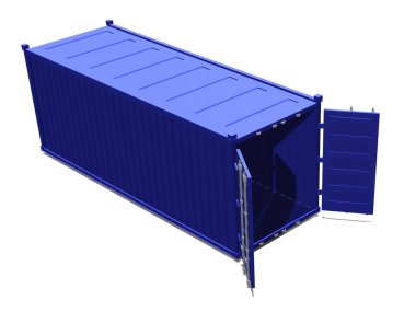 Ürünlerin taşınması için kargo konteynırı. 3D görüntüleme beyaz arka planda izole edildi