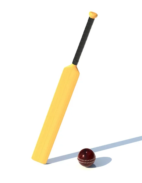 Wooden Bat Leather Red Cricket Ball Render Illustration Isolated White — Stockfoto