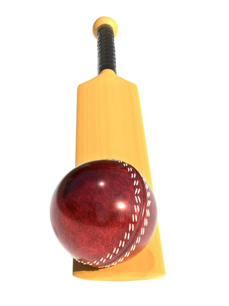 Wooden Bat Leather Red Cricket Ball Render Illustration Isolated White — Stockfoto