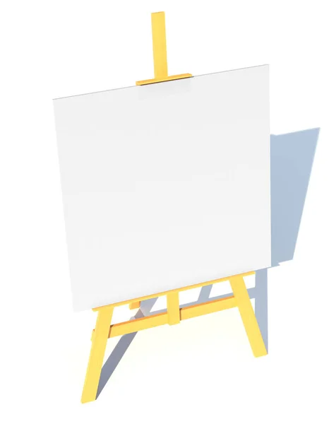 Wooden Easel White Canvas Render Illustration Isolated White Background — Foto Stock