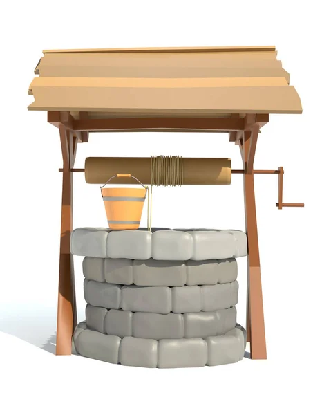 Retro Old Stone Water Well Render Illustration Isolated White Background — Stock Photo, Image