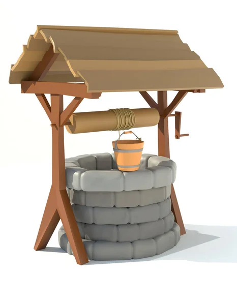 Retro Old Stone Water Well Render Illustration Isolated White Background — Stockfoto