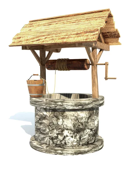 Retro Old Stone Water Well Render Illustration Isolated White Background — 스톡 사진