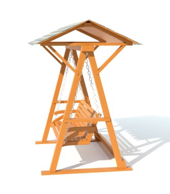 garden wooden swing 3d render illustration isolated on white background