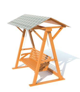 Bahçe ahşap salıncak 3d görüntüleme beyaz arkaplan izole