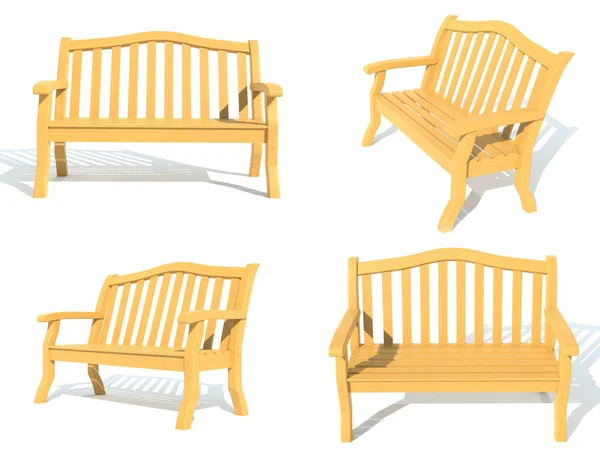 Wooden Garden Park Bench Render Illustration Isolated White Background —  Fotos de Stock