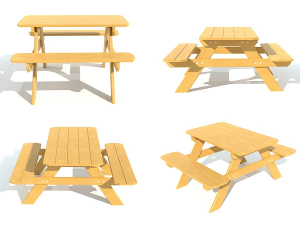 Benches Picnic Table Garden Park Render Illustration Isolated White Background — Photo