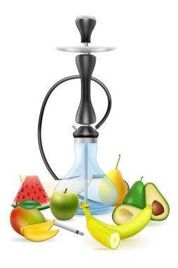 Tütün içmek için nargile ve beyaz arka planda izole edilmiş rahatlama vektör illüstrasyonu