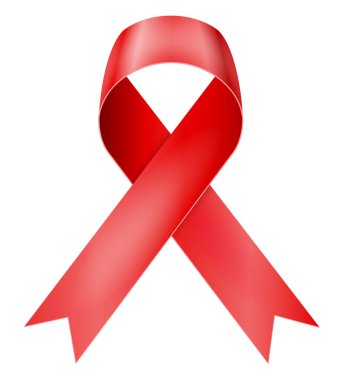 Aids hastalığı taşıyıcı illüstrasyonunu desteklemek için beyaz arkaplanda izole edilmiş kırmızı ipek parlak kurdele