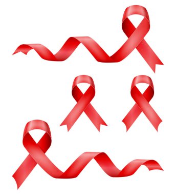 Aids hastalığı taşıyıcı illüstrasyonunu desteklemek için beyaz arkaplanda izole edilmiş kırmızı ipek parlak kurdele