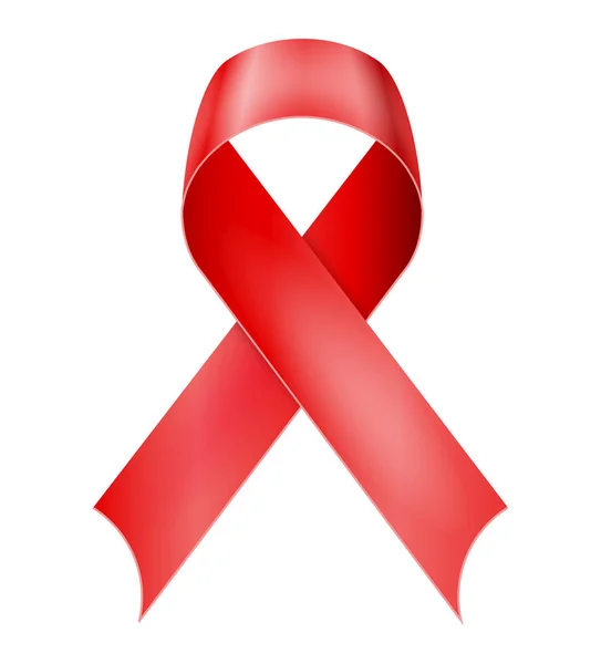 Červená Hedvábí Lesklá Stuha Podporu Aids Vektorové Ilustrace Izolované Bílém — Stockový vektor