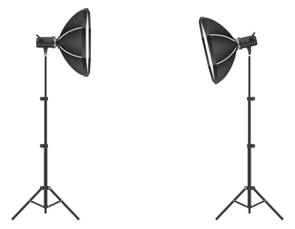 Soft Box Flash Háromlábú Állvány Egy Fotó Stúdió Vektor Illusztráció — Stock Vector