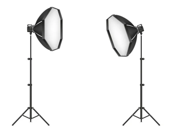 Soft Box Flash Háromlábú Állvány Egy Fotó Stúdió Vektor Illusztráció — Stock Vector