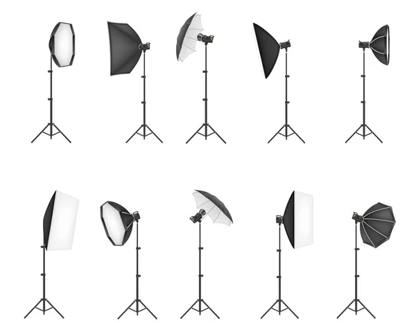 Softbox Flash Tripod Photo Studio Vector Illustration Isolated White Background — Stock Vector