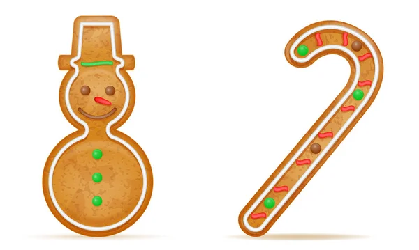 Natale Biscotti Pan Zenzero Festa Capodanno Illustrazione Vettoriale Isolato Sfondo — Vettoriale Stock