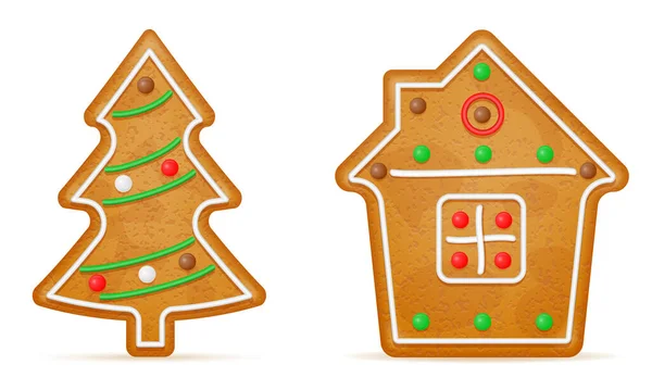 Natale Biscotti Pan Zenzero Festa Capodanno Illustrazione Vettoriale Isolato Sfondo — Vettoriale Stock