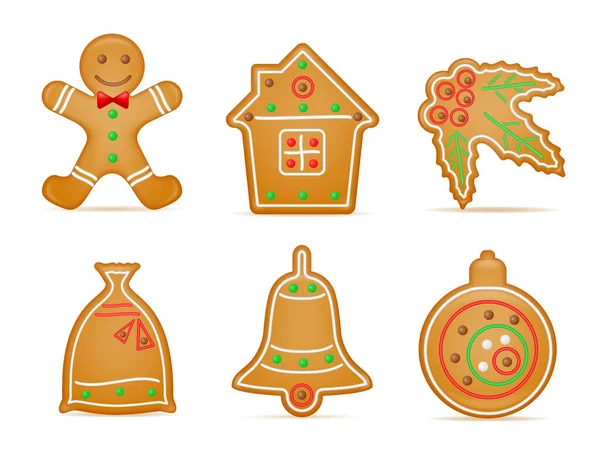 Christmas Gingerbread Cookies New Year Holiday Celebration Vector Illustration Isolated — Stock Vector