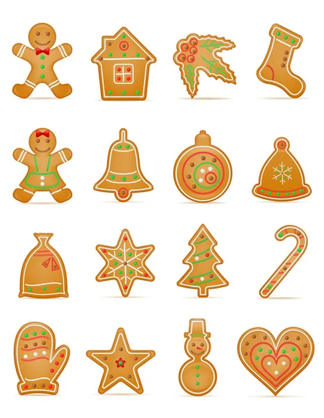 Christmas Gingerbread Cookies New Year Holiday Celebration Vector Illustration Isolated — Stock Vector