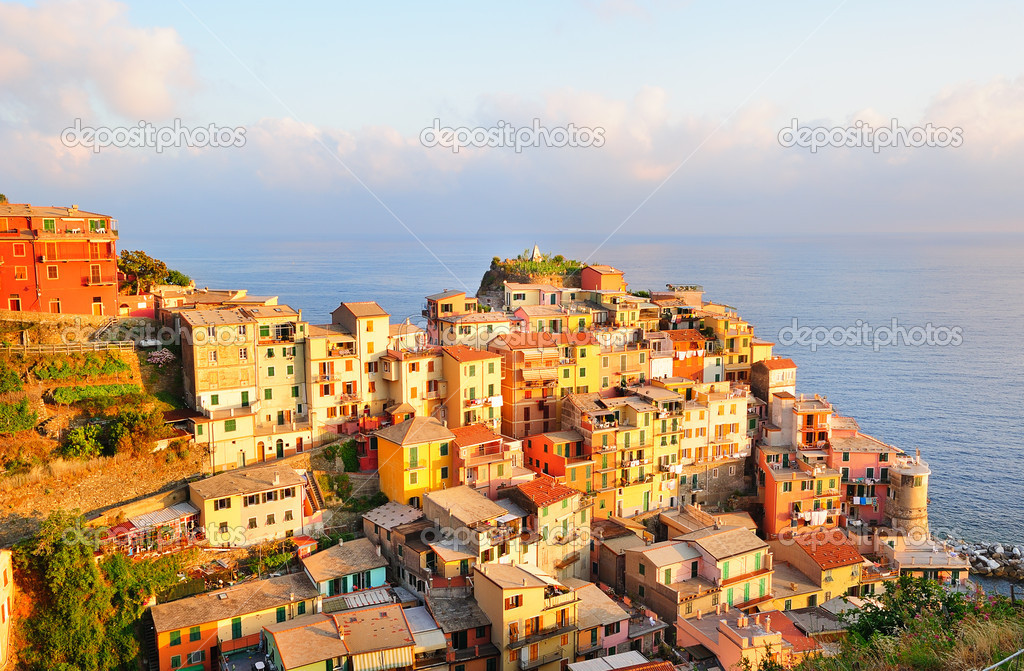 Picturesque sunset in colorful Manarola