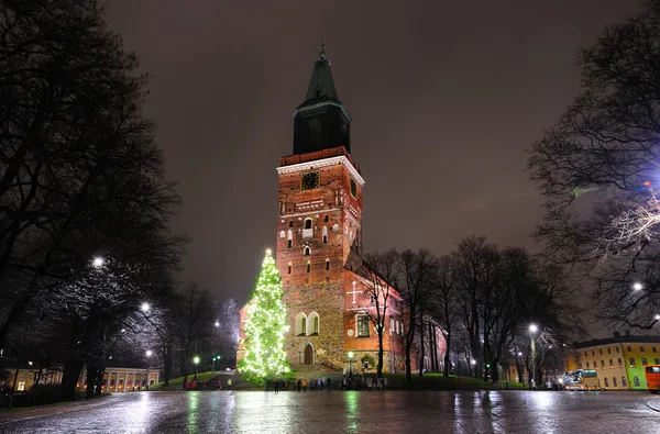 Julgran på domkyrkans torg i Åbo — Stockfoto