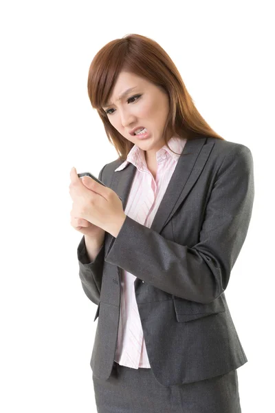 Angry businesswoman talk on phone — Stock Photo, Image