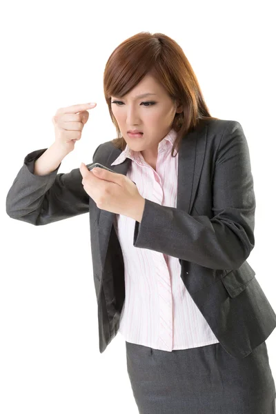 Angry businesswoman talk on phone — Stock Photo, Image