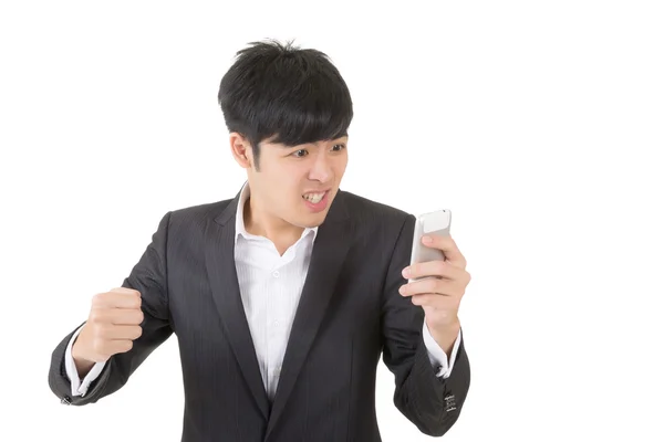 Angry businessman use cellphone — Stock Photo, Image