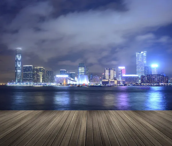 Victoria Harbour i natt — Stockfoto