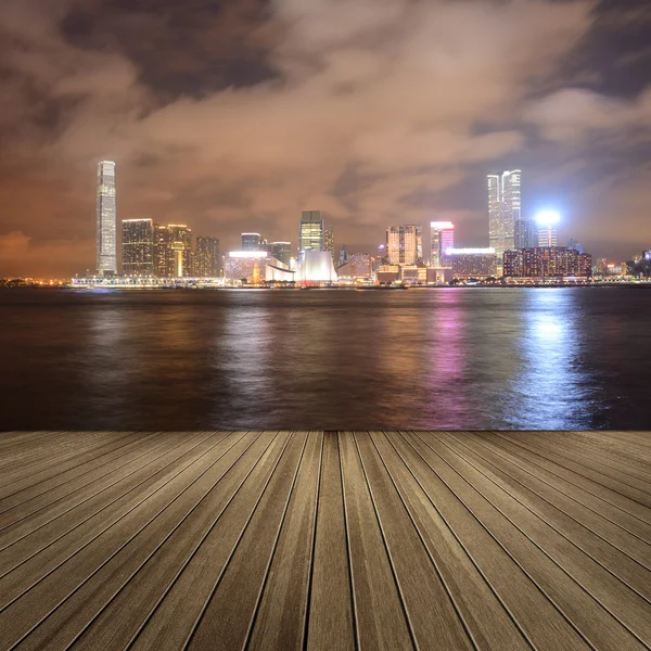 Victoria harbor in de nacht — Stockfoto