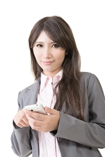 Jovem asiático empresária com telefone móvel — Fotografia de Stock