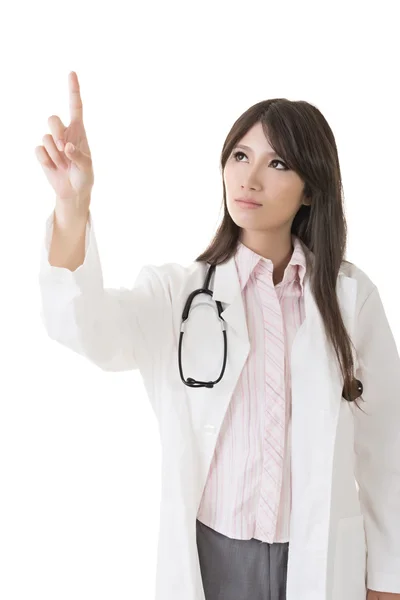 Medical doctor woman with stethoscope and finger point — Stock Photo, Image