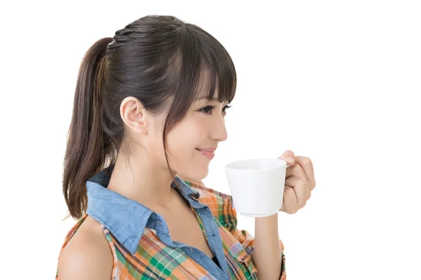 Attractive asian woman with cup of coffee — Stock Photo, Image