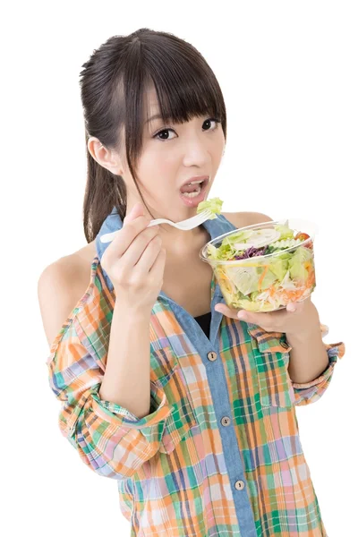 Asian pretty woman eats salad. — Stock Photo, Image