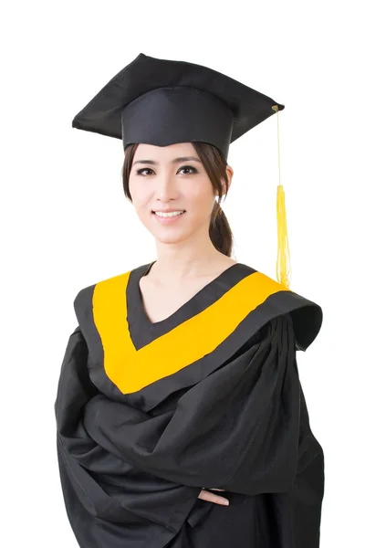 Jeune asiatique graduation femme dans manteau — Photo