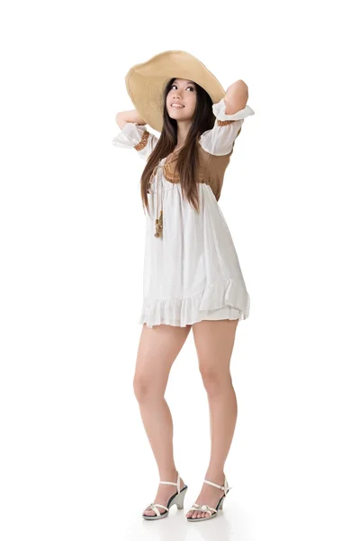 Beautiful asian young woman with knitted hat — Stock Photo, Image