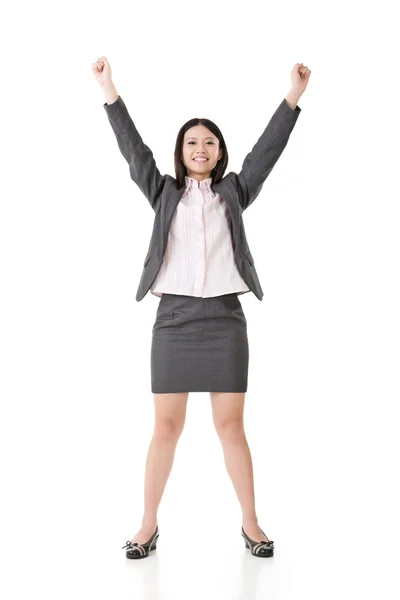 Successful business woman hands up — Stock Photo, Image