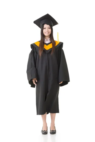 Beautiful smiling young graduation woman standing. — Stock Photo, Image